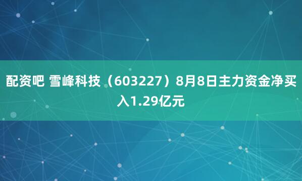 配资吧 雪峰科技（603227）8月8日主力资金净买入1.29亿元