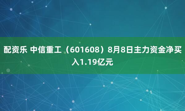 配资乐 中信重工（601608）8月8日主力资金净买入1.19亿元